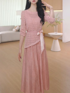 GUBODUO | Fashion Hollow-out 3/4 Sleeve Two-piece Dress Set for Mom