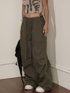 Tall Womens Khaki Workwear Pants Summer Thin Casual American Style Sport Straight Wide Leg Pants High Waist Long Trousers