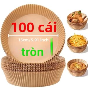 100 Tờ Giấy Lót Nồi Chiên Không Dầu Hình Tròn Cỡ Lớn Chịu Nhiệt Độ Cao Dùng Cho Lò Nướng Lò Vi Sóng Nướng Thịt - Giấy Lót Chiên Không Dầu Dùng Một Lần