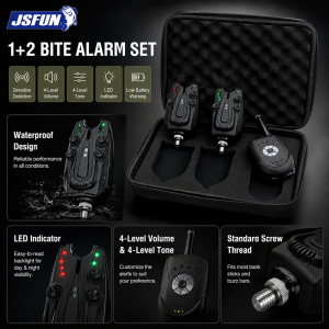 JSFUN 1+2 Carp Fishing Bite Alarm Set with Receiver Portable Tackle for Carp Coarse Fishing