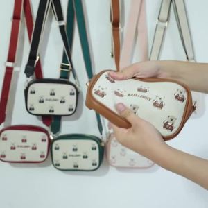 Baellerry | 1Pc-Baellerry Cute Bear Print Womens Camera Crossbody Bag Canvas and Pu Lightweight Shoulder Bag Adjustable Wide Shoulder Strap Thoughtful Gift for Young Girls