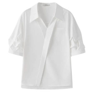 YUEZHONGWEI | French Collar Short Sleeve White V-neck Womens Shirt Summer Design Sensible Maturity Commute Professional Top
