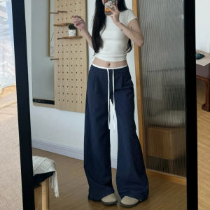 Quần Ống Rộng Kẻ Sọc Dọc Dáng Quả Lê Mùa Thu 2025 Cho Nữ Quần Ống Đứng Rộng Rãi Thường Ngày Cạp Cao Bằng Vải Polyester