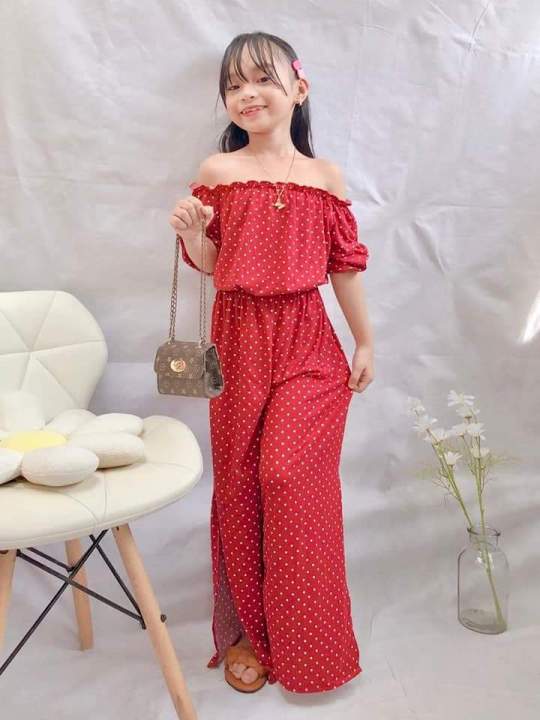 Off Shoulder Terno Wide Leg Pants For Kids 7-12 Yrs Old Casual