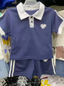 Terno for Kids Boy Cute Polo Navy Blue & White w/ heart mini design 1-5yrs old E113