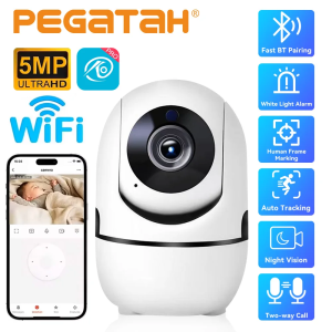PEGATAH 8MP Home Security Camera Indoor WiFi Pet Camera & Baby Monitor with Human Tracking IR Night Vision O-Kam Pro App