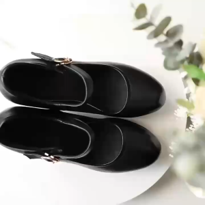 New round toe womens soft sole thick heel waterproof platform high heels leather shoes