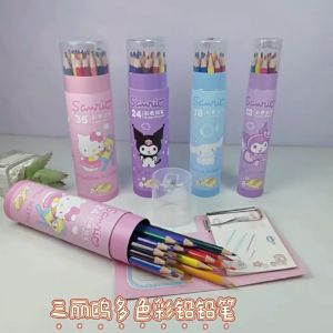 สีไม้ 24 สี พร้อมกบเหลา ลายการ์ตูน Sanrio ดินสอสี เครื่องเขียน ระบายสี ราคาเฉพาะต่อสี สำหรับเด็ก