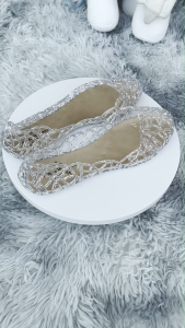 Summer Flat Sandals for Women Shiny Crystal Flat Heel Jelly Shoes Flat Bottom Hole Shoes