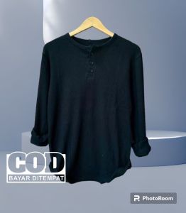 kaos polos model kancing depan lengan panjang terlaris bahan katun BABYTERRY super premium