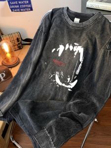 Washed Long Sleeve Mens T-shirt Casual Oversize Loose Fit Spring Autumn American Retro Style Comfortable Breathable Cotton Tee