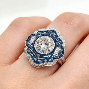 Huitan Delicate Blue Enamel Ring for Women Bright Round Cubic Zirconia Finger Jewelry for Engagement Ceremony Party