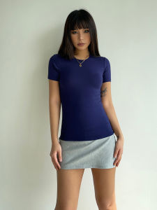 High Elasticity Sensual Waist-Cinching Short-Sleeve Womens T-shirt Summer Streetwear round Neck Regular Length Fit Short Sleeve T-shirt