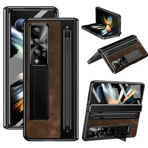 Retro Leather Folding Stand Phone Case For Samsung Galaxy Z Fold 4 Fold 5 With Pens Retro Fold Phone Covers