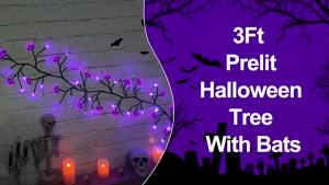 Halloween Willow Twig Lights LED Fairy Branch Lights with Bat Pumpkin Decorations for Indoor Party Home Decor
