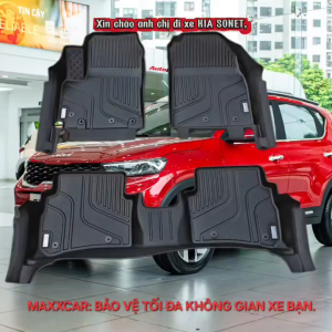 KIA SONET 21+: Thảm lót sàn MAXXCAR nhựa TPE NGUYÊN SINH đúc 5D tràn viền cho xe SONET + Bộ Rối logo.