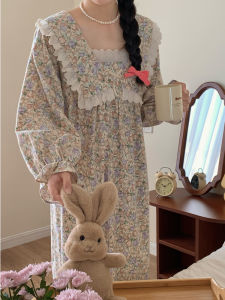 2025 New Pure Cotton Flannel Sleep Dress Womens Floral Cute Princess Style Home Clothes Spring Autumn Mid-Length Sleeve Long