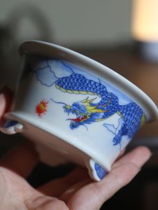 Classical Hand-Painted Ceramic Flower Pot Purple Clay Potted Plants round Landscape Ink Painting Style Desktop Gardenware