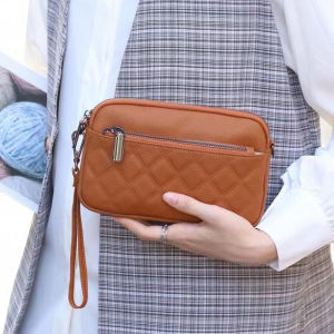 Versatile Top Layer Cowhide Leather Small Crossbody Bag Womens Handbag Summer New Diamond Pattern Large Capacity Mobile Phone Bag