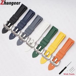 Zhangeer 22mm High Quality Soft Rubber Watch Strap Diving Sport Waterproof Replacement Watch Band Belt for Universal Bracelet  Silver Black Stainless Steel Buckle with Tools