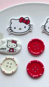 Bandai | 6PCS Kawaii Hello Kitty Giày Quyến Rũ Bộ Dễ Thương DIY Phụ Kiện Cho Guốc Đỏ Nút Trắng Thiết Kế Hình Trái Tim Lý Tưởng Làm Quà
