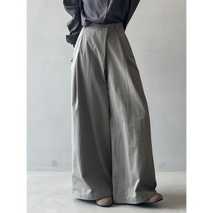Asymmetric Design High Waist Wide Leg Pants Womens Casual Side Buttoned Long Trousers Autumn 2024 Straight Cut Cotton