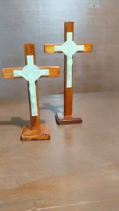 Elegant Glowing Wooden Cross 8.5” / 10.5” Luminous Mahogany Finish Religious Home Decor WITH STAND