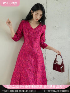 Fall Heavy Relief Embroidery Song Jin Dress Festive Rose Embellished Mini Dress Gentle A-Line Skirt Polyester Fiber High Waist