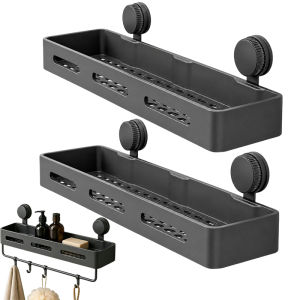No-Drilling Suction Cup Hanging Rack / Kitchen Bathroom Organizer Shelves / Removable Draining Storage Rack Holder with Hook and Towel Bar