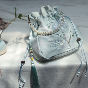 Original Artistic Chinese Hanfu Qipao Velvet Embroidery Tassel Mobile Phone Bag Drawstring Handbag Crossbody Small Cloth Bag
