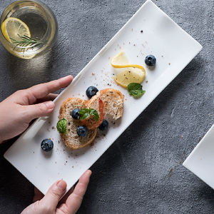 Custom White Ceramic Dinnerware Long Strip Japanese Sushi Plate