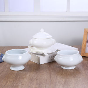 Vichyssoise Baking Bowl Ceramic White Lion Head Binaural Tureen Creative Hotel Western Food Crispy Soup Bowl