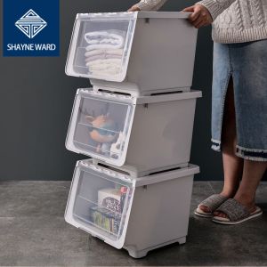 กล่องพลาสติก กล่องเก็บของ กล่องอเนกประสงค์ มีฝาเปิดหน้า กันฝุ่นและกันน้ำ กล่องเก็บรองเท้า กล่องใส่ของ SHAYNE