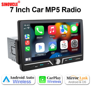 Hippcron Car Radio 1 Din Wireless Android Auto Carplay MP5 Stereo 7" IPS Screen Bluetooth Mirror Link Type-C Charging Universal