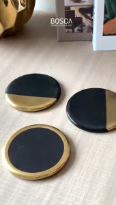 Marble Pattern Coaster / Tatakan Gelas Motif Marmer Marble Hitam Gold