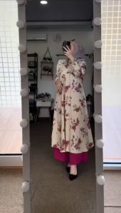 Setelan Tunik Panjang Namira Rayon Premium Crincle Airflow Bunga Terbaru Oneset Tunik Panjang Wanita Kerja Bahan Rayon Adem Elegan