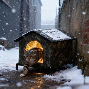 Outdoor Cat House with Shelf Double Sided Cushions Foil Insulation Homeless Cat Shelter for Multiple Kittens Cat Bed Cave Warmer