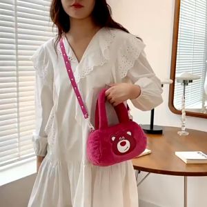 H10161 กระเป๋าสะพายไหล่ ผ้ากํามะหยี่ขนนิ่ม ลายการ์ตูนน่ารัก พร้อมส่ง สําหรับเด็กผู้หญิง