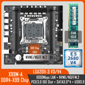 X99 Gaming Motherboard Kit Original Chip C612 with Xeon E5 2680 V4 & DDR4 16Gx1 2400MHz Dual Channel ECC RAM M.2 NVME/NGFF SATA3
