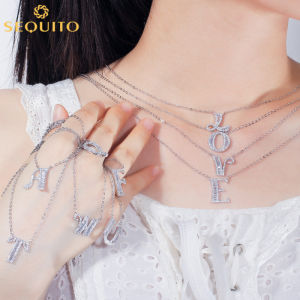 SEQUITO Name Initials 26 Letter Pendant Necklace Silver Plated Full Micro Paved Tiny AAAAA Sparkling CZ Zirconia Fashion Women Jewelry Accessories Birthday Best Gift SN028