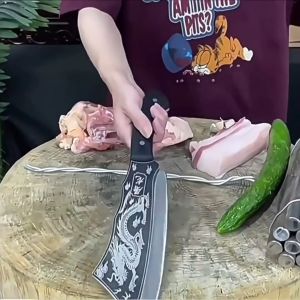 JISUNLIFE Kitchen Black Dragon Knife Japanese Dragon Premium Blade Titanium Original Golden Dragon Knife Stainless Steel Mongolian Knife Heavy Duty Cooking Knives Meat Knife Set Kitchen Forged Thickening Bone-cutting Household Camping Knife Knife Cover