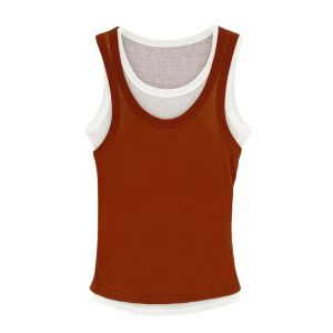 YUEZHONGWEI | Dopamine Boost Color Block Knitted Slim Fit Sleeveless Vest Womens Summer Outerwear Sporty Style Top Casual Daily Wear