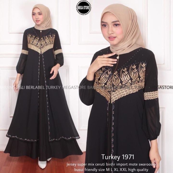 1971 ABAYA TURKI HITAM SULTAN MEWAH TERBARU 2022 BAHAN JERSEY