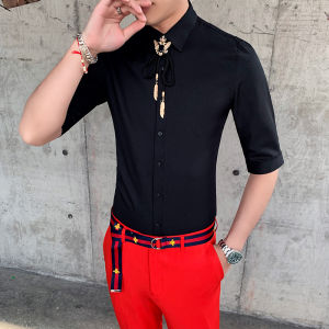 Trendy Korean Style Slim Fit Long Sleeve Mens Shirt Nightclub Hairstylist Internet Famous Decorative Wedding Best Man Shirt