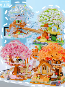 (Free Lampu+Box) ZhengBo 690PCS Bricks Flower Mainan Bricks Sakura Rumah Pohon Bricks Flower mainan anak perempuan