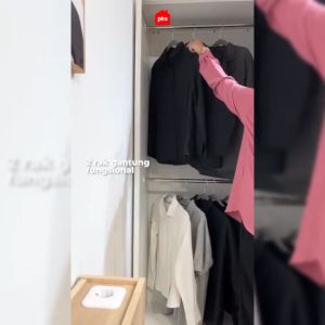 PanenRaya Lemari Pakaian 2 Pintu Sliding Jumbo Besi 1 Cermin Gamis