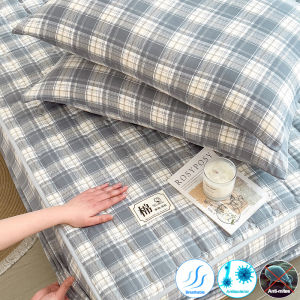 Yarn-dyed Washed Cotton Mattress Cover Hypoallergenic Antibacterial Mattress Protector Breathable Quilted Bed Fitted Sheet
