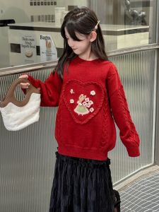 Female Youth Winter Girls Sweater 2024 New Arrival Junior High School Student Girl Christmas Sweatshirt Wool Base Knitwear