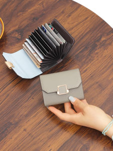 Accordion Style Leather Card Holder Womens Compact Multi-Slot Card Wallet Top Layer Cowhide Practical Small Card Bag