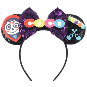 Disney Coco Mickey Mouse Ears Headband Festival Party Sequins 5 inch Bow Hairband Women Girls Kids Party Hair Accessories Gifts